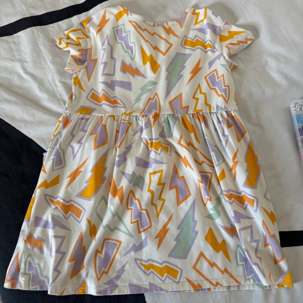 Like New Cat & Jack Kids Girl's Graphic Printed Dress, White Bolt Print Sz L+ - Picture 5 of 6